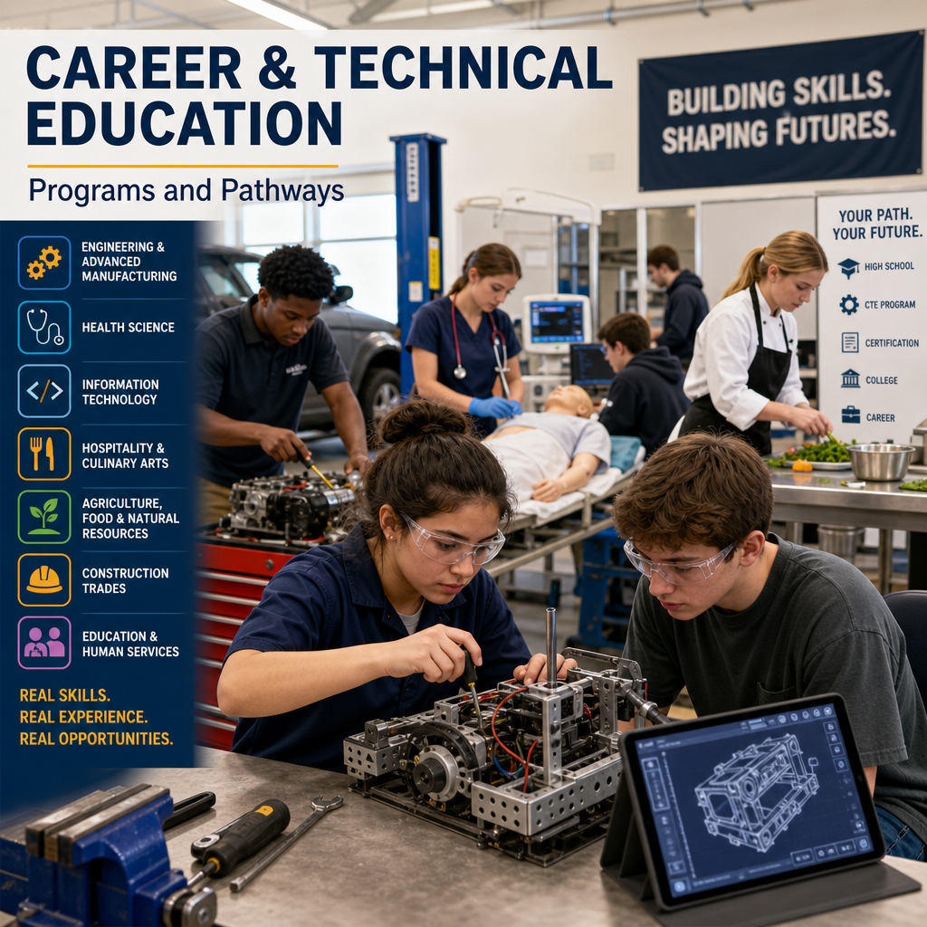 Students in a career and technical education workshop building engineering and technology skills
