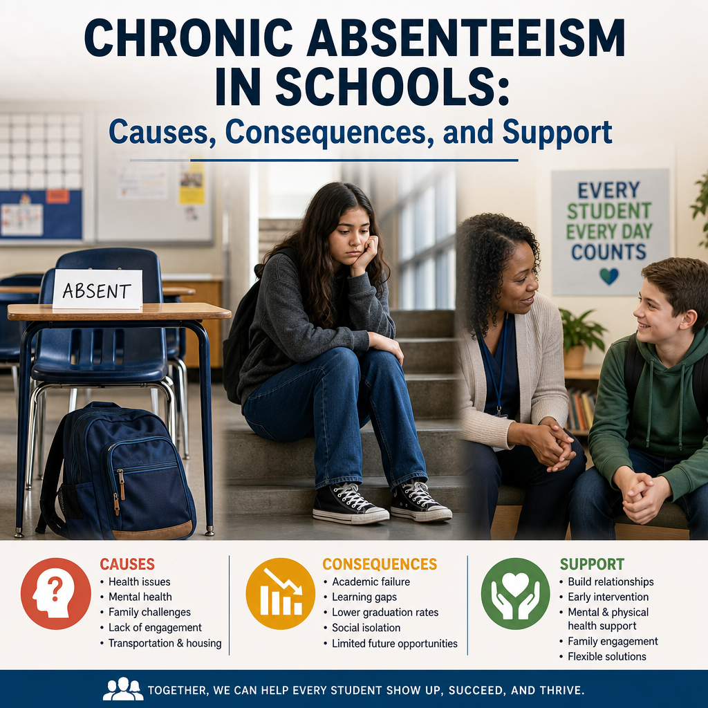 Student sitting alone at a school desk, symbolizing chronic absenteeism and missed classes.