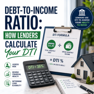 Infographic showing how lenders calculate debt-to-income ratio to assess loan eligibility and financial health