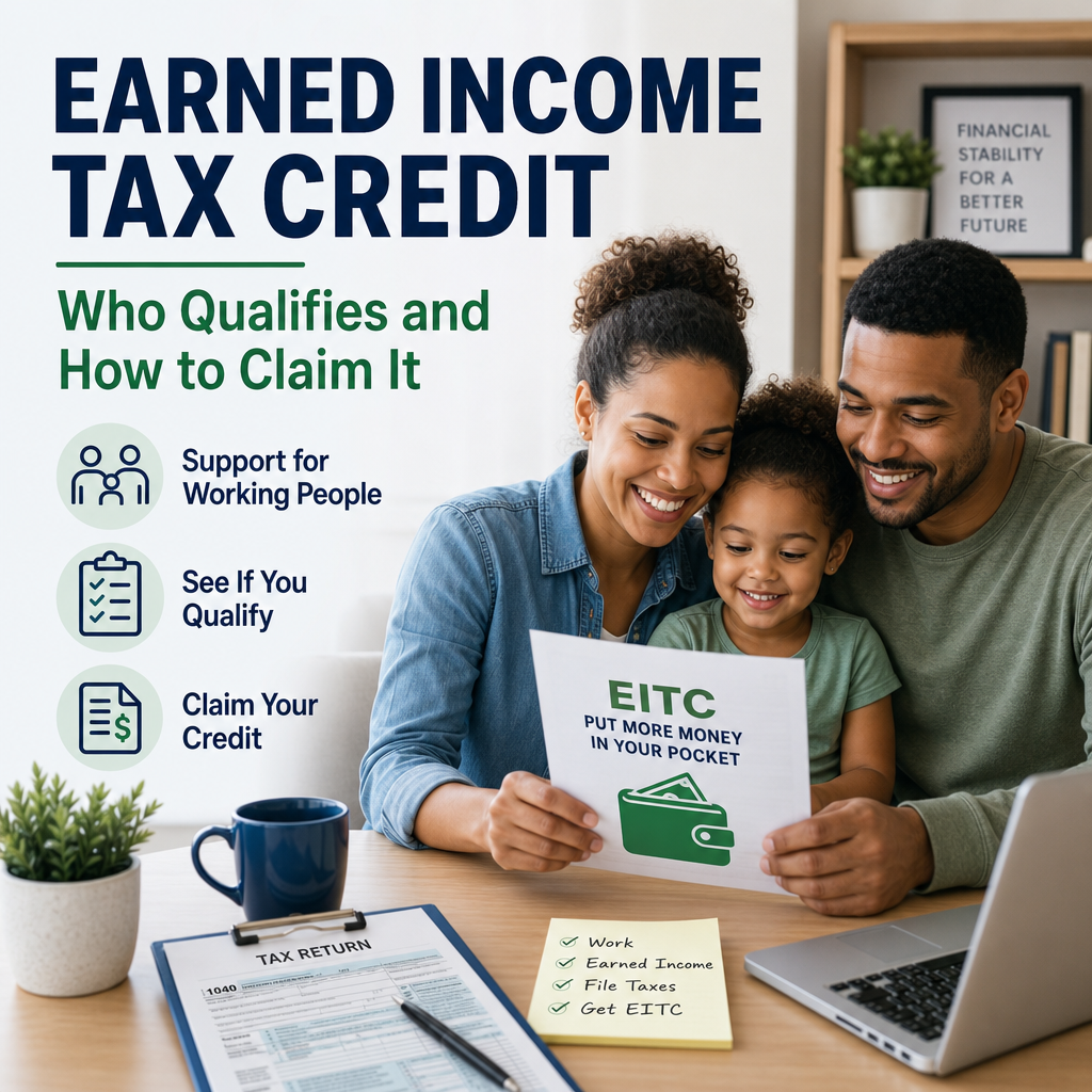 Working family reviewing Earned Income Tax Credit eligibility and tax forms