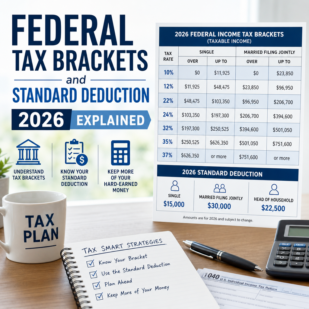 2026 federal tax brackets and standard deduction with tax planning tips and a calculator