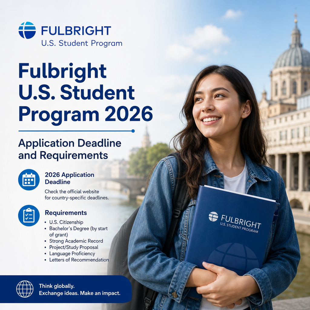 Smiling student holding a Fulbright U.S. Student Program folder about 2026 deadlines and requirements