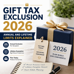Graphic explaining gift tax exclusion 2026 with annual and lifetime limits for estate planning