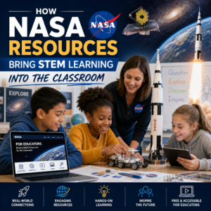 Teacher and students using NASA resources for hands-on STEM learning in the classroom