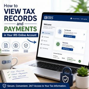 Person checking tax records and payment history in an IRS Online Account dashboard