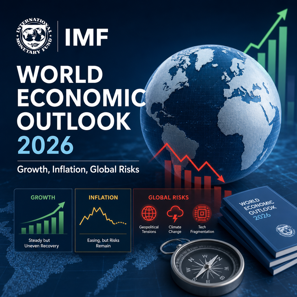 IMF World Economic Outlook 2026 report cover on growth, inflation, and global risks