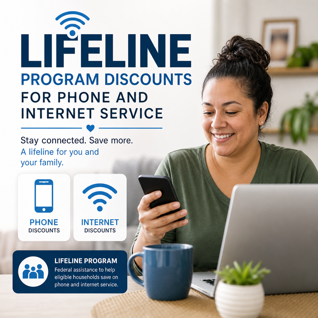 Lifeline Program sign with phone and internet discount icons for eligible households