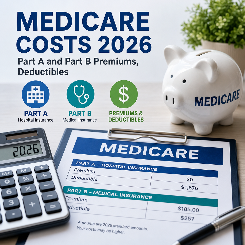 Medicare costs 2026 overview showing Part A and Part B premiums and deductibles table