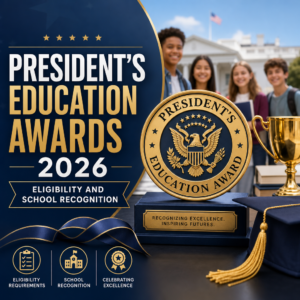 President’s Education Awards 2026 eligibility graphic with trophy and graduation cap