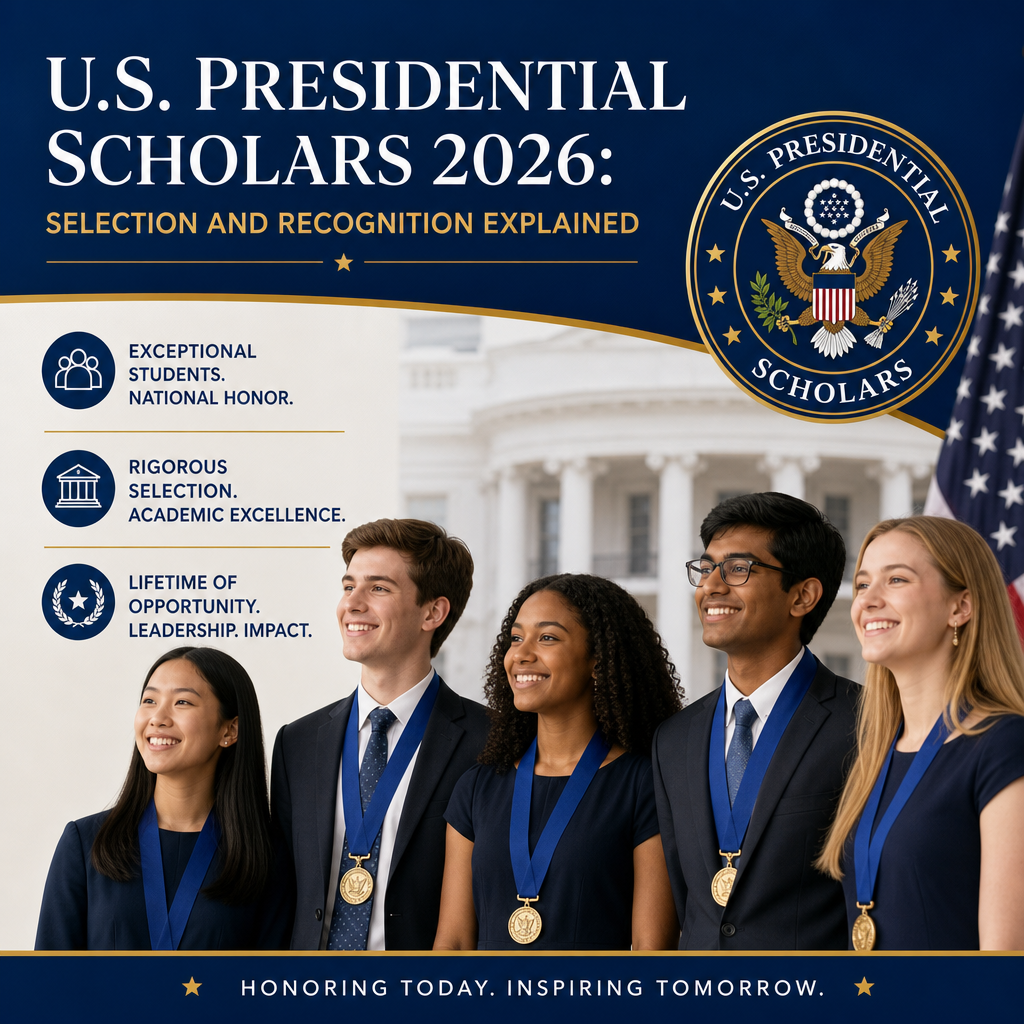 Graphic about U.S. Presidential Scholars 2026 and how exceptional students are selected and recognized