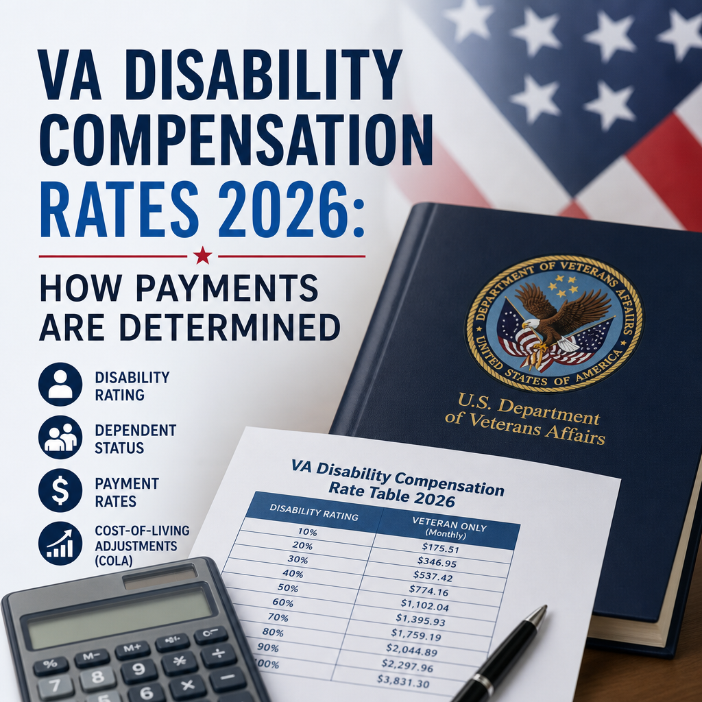 VA disability compensation rates guide showing payment amounts, dependent status, and cost-of-living adjustments