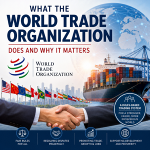 Infographic showing the World Trade Organization’s role in global trade and why it matters.